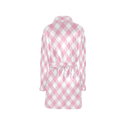 Gingham Pink Pattern Print Design 02 Women's Fleece Robe