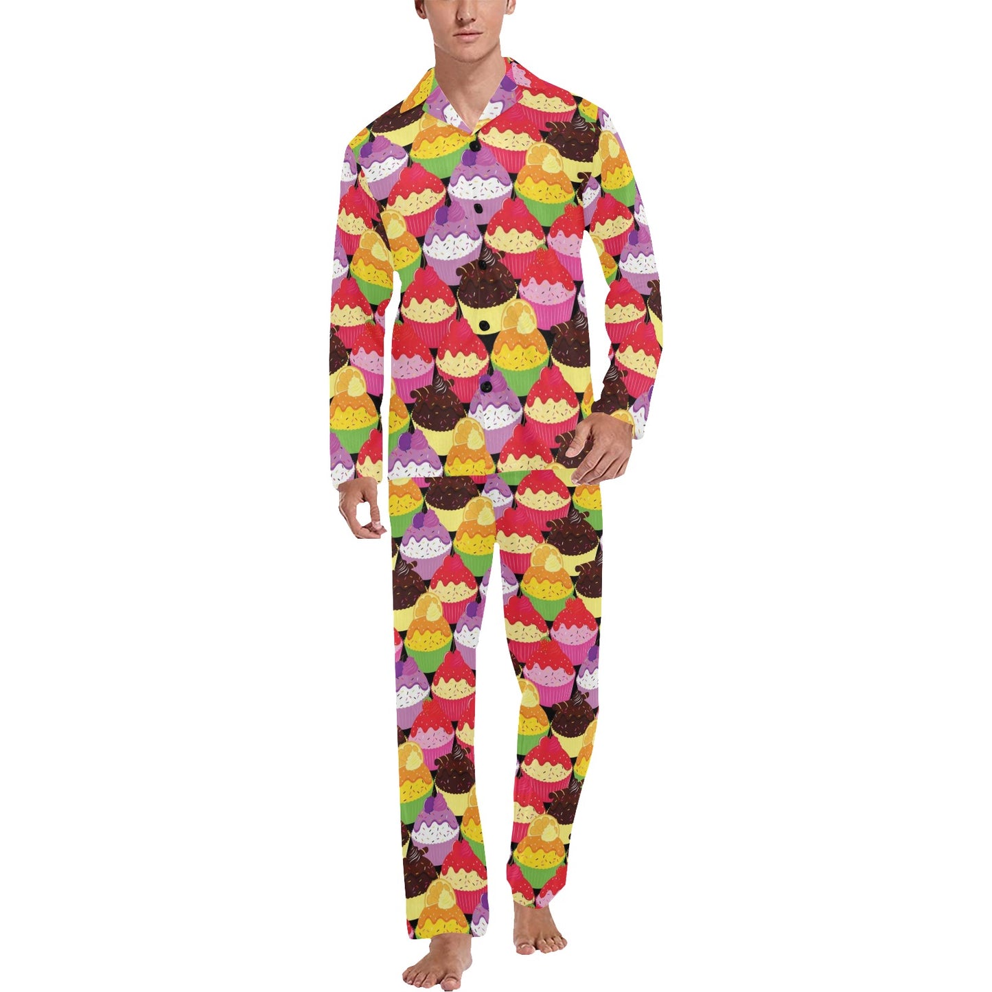 Cupcake Pattern Print Design CP02 Men's Long Pajama Set