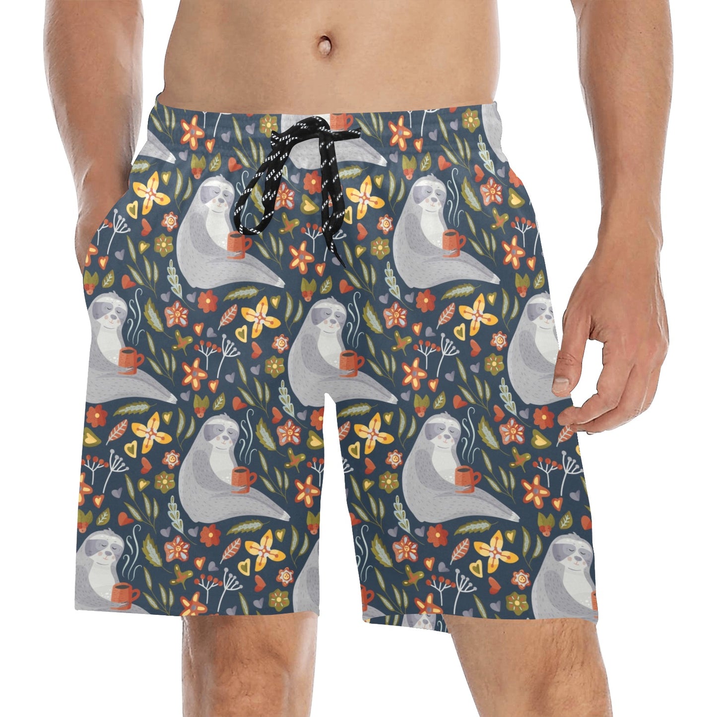 Sloth Print Design LKS303 Men's Swim Trunks Beach Shorts