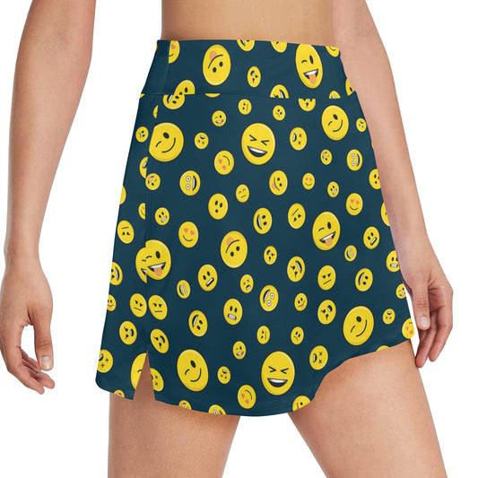 Smiley Face Emoji Print Design LKS301 17" Golf & Pickleball Skort with Pockets