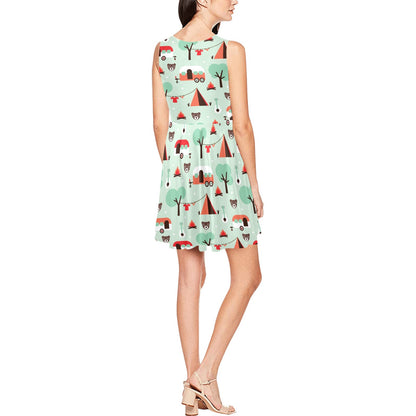Camper Tent Pattern Print Design 01 Sleeveless Dress