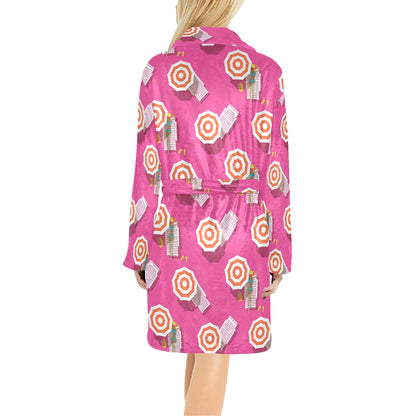 Beach Top View Umbrella Theme Women's Fleece Robe
