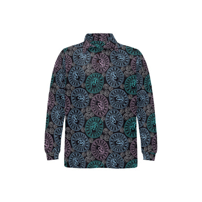 Eye of Horus Ethnic Pattern Long Sleeve Polo Shirt For Men's