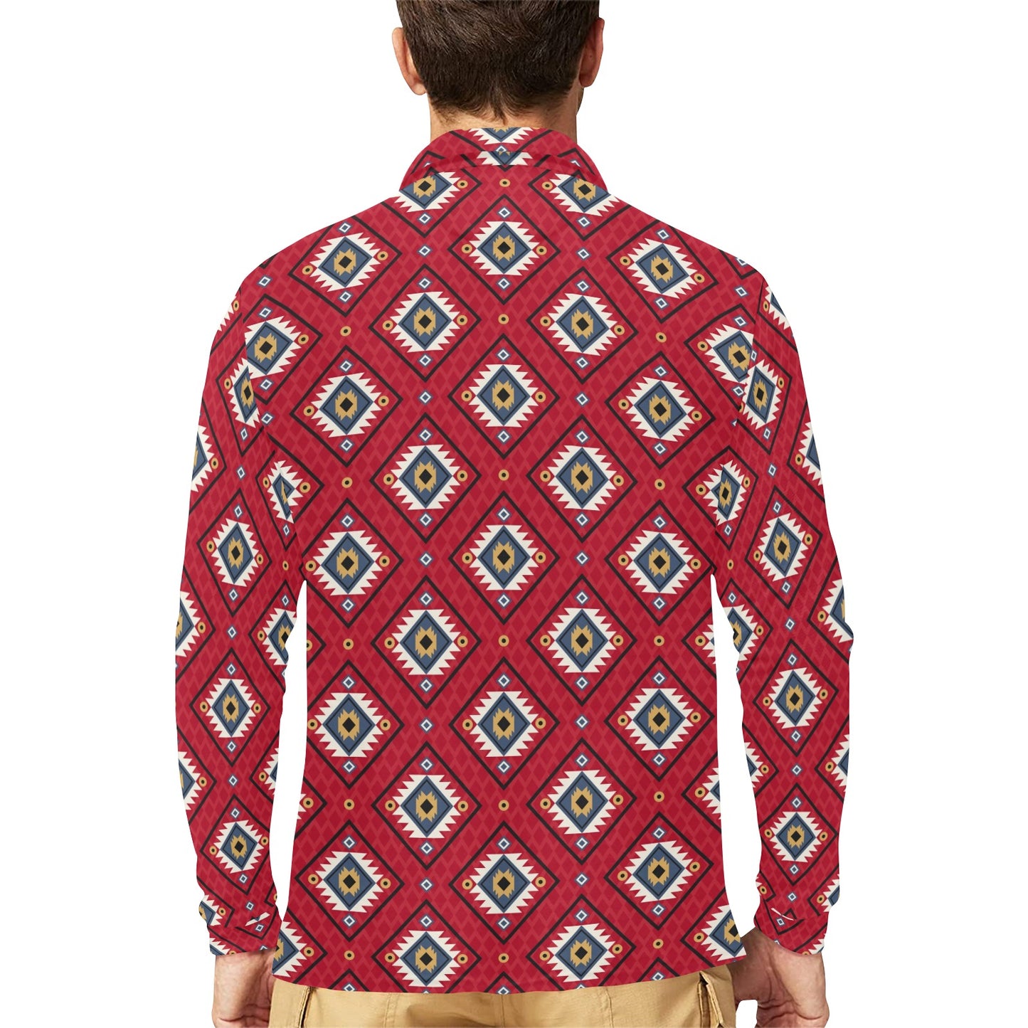 Aztec Pattern Print Design 10 Long Sleeve Polo Shirt For Men's