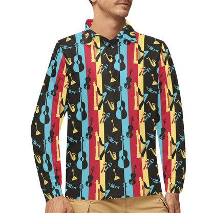 Jazz Pattern Print Design 02 Long Sleeve Polo Shirt For Men's
