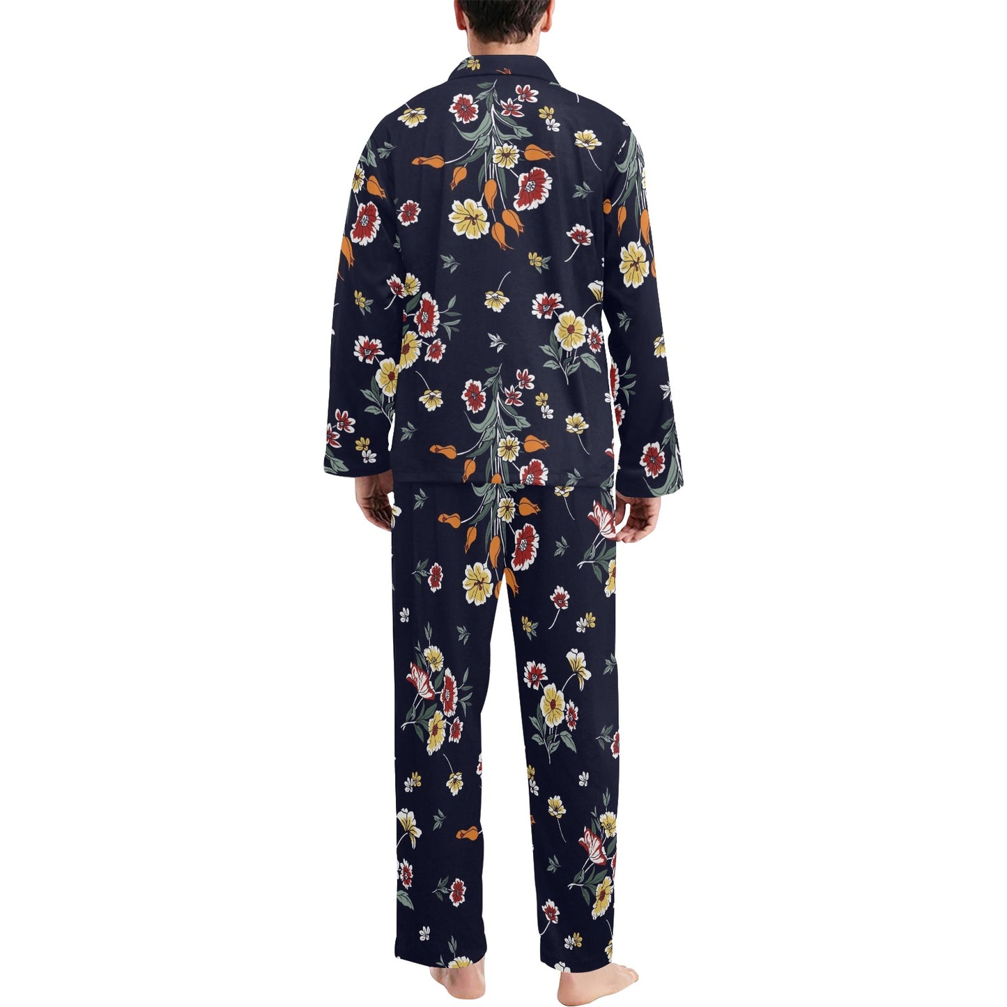 Summer Floral Pattern Print Design SF01 Men's Long Pajama Set