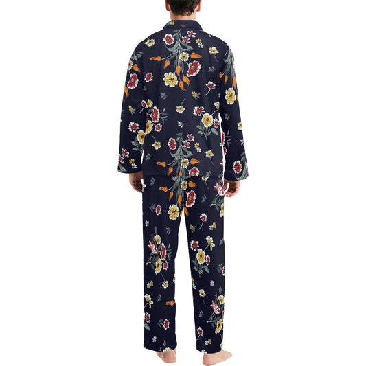 Summer Floral Pattern Print Design SF01 Men's Long Pajama Set
