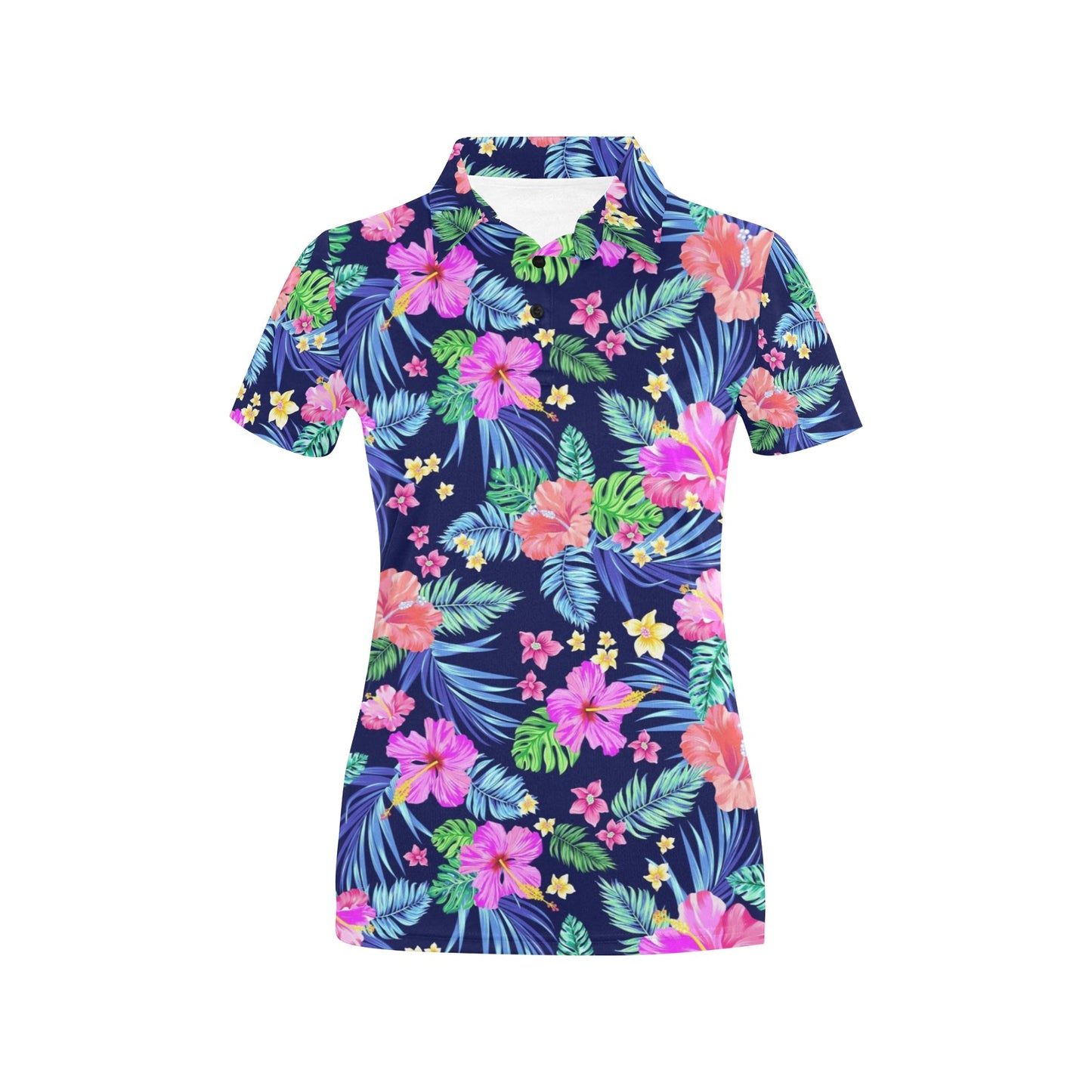 Neon Hibiscus Pattern Print Design HB016 Women's Polo Shirt