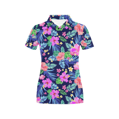 Neon Hibiscus Pattern Print Design HB016 Women's Polo Shirt