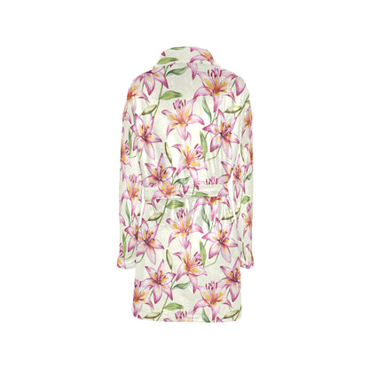 Lily Pattern Print Design LY011 Women's Fleece Robe