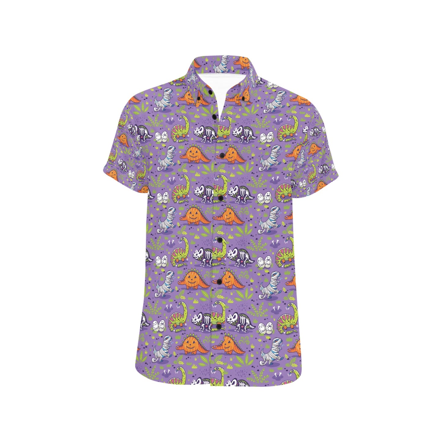 Zombie Dinosaur Print Design LKS302 Men Short Sleeve Button Up Shirt