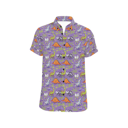Zombie Dinosaur Print Design LKS302 Men Short Sleeve Button Up Shirt