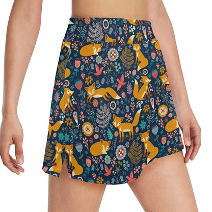 Fox Cute Jungle Print Pattern 17" Golf & Pickleball Skort with Pockets
