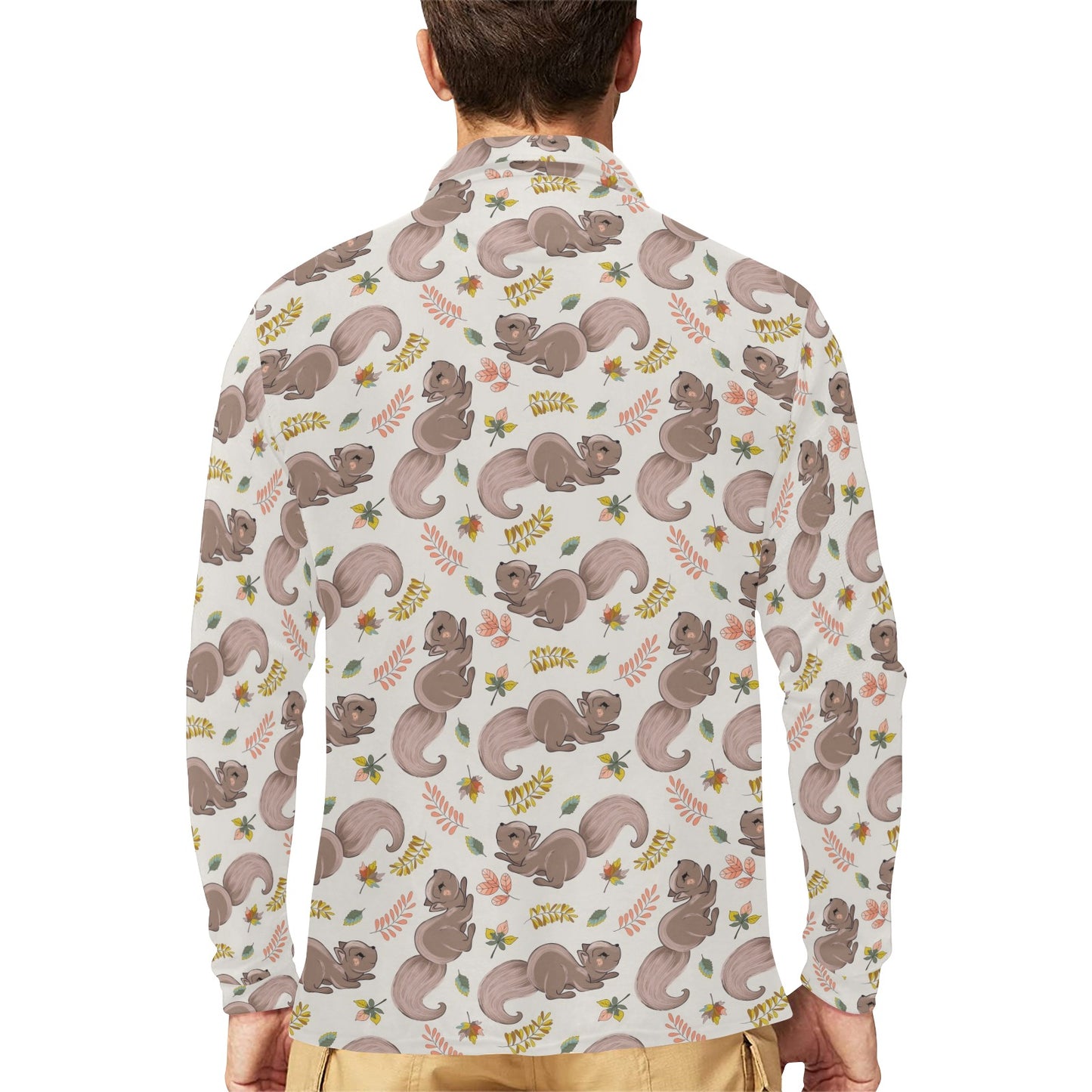 Squirrel Print Design LKS307 Long Sleeve Polo Shirt For Men's