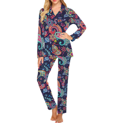 Paisley Boho Pattern Print Design A06 Women's Long Pajama Set