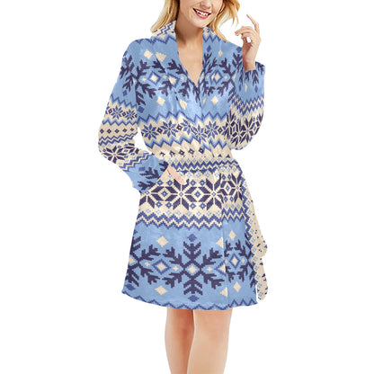 Nordic Pattern Print Design A03 Women's Fleece Robe