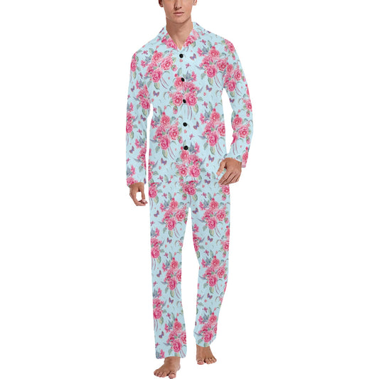 Camellia Pattern Print Design 01 Men's Long Pajama Set