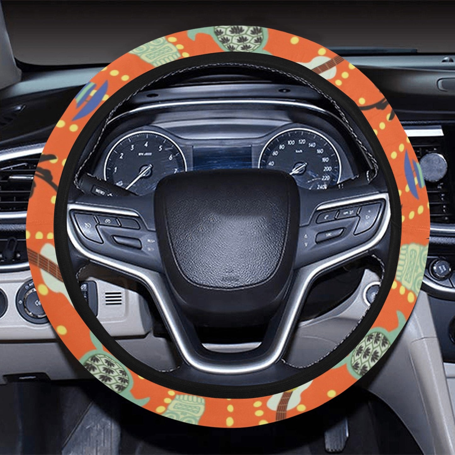 Ukulele Print Design LKS402 Steering Wheel Cover with Elastic Edge