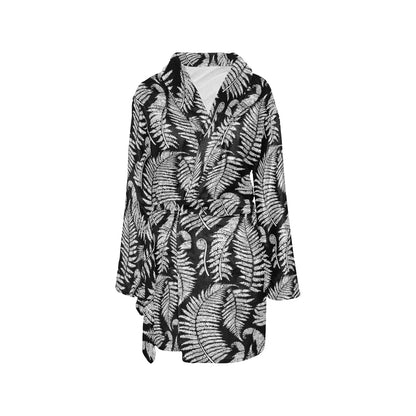Fern Leave Black White Print Pattern Women's Fleece Robe