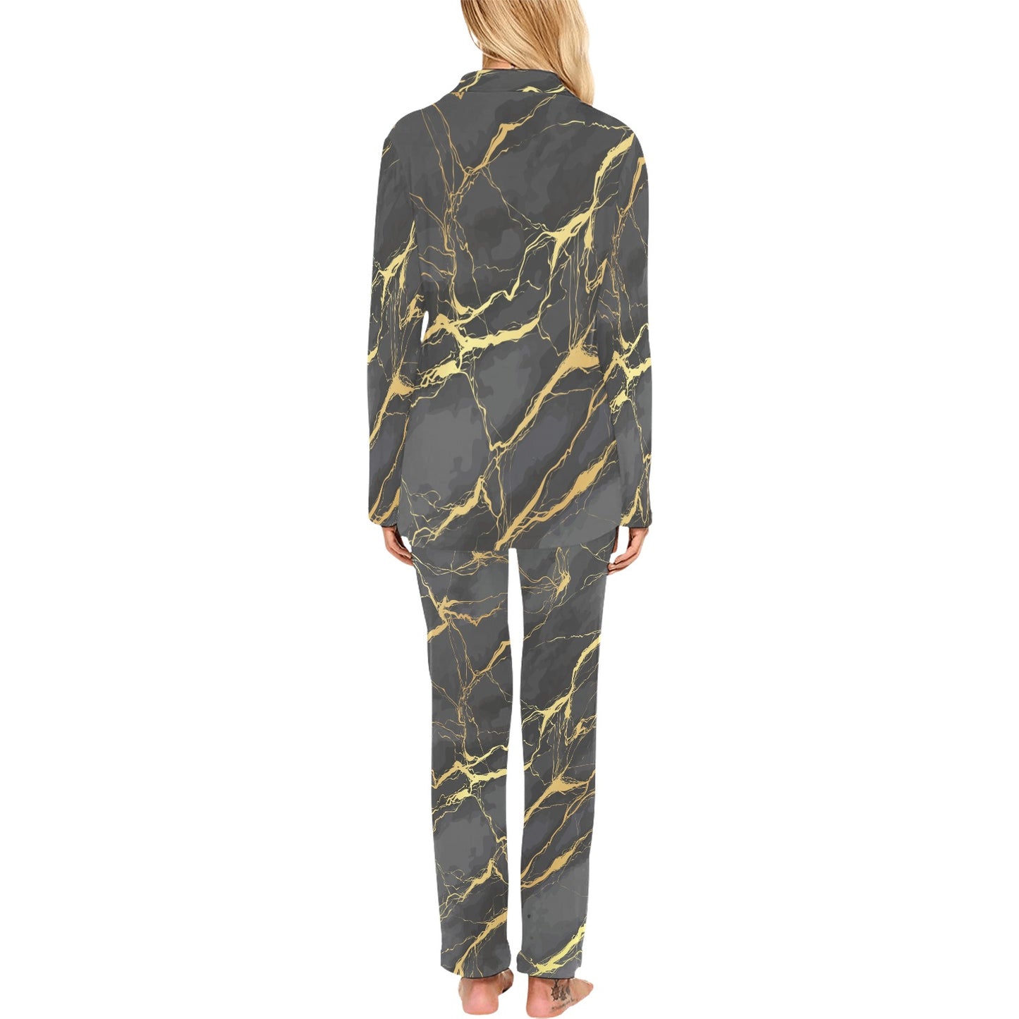 Marble Pattern Print Design 02 Women's Long Pajama Set