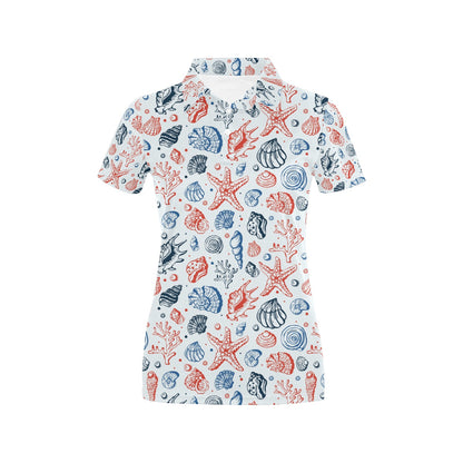 Seashell Print Design LKS307 Women's Polo Shirt