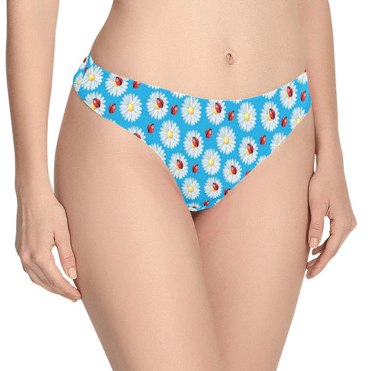 Ladybug with Daisy Themed Print Pattern Women's Thongs