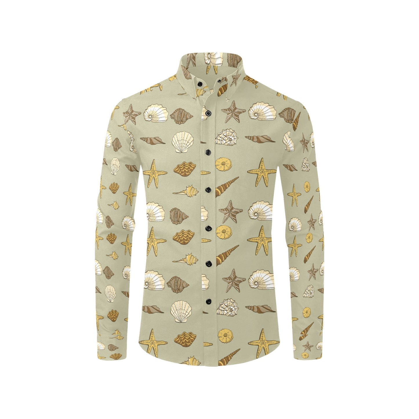 Seashell Beach Print Design LKS303 Men's Long Sleeve Dress Shirt