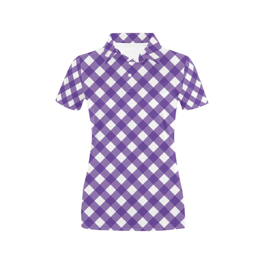 Gingham Purple Pattern Print Design 03 Women's Polo Shirt