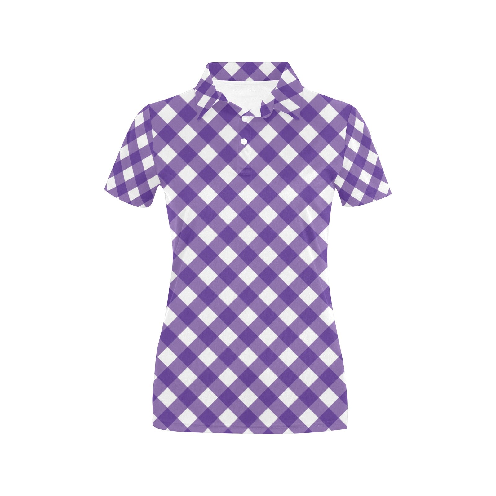 Gingham Purple Pattern Print Design 03 Women's Polo Shirt