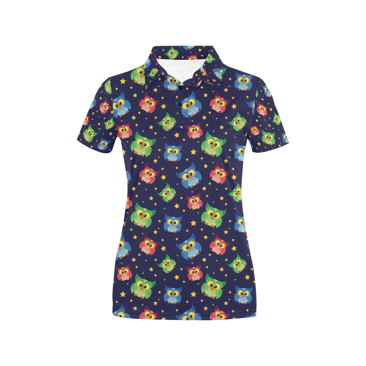 Owl with Star Themed Design Print Women's Polo Shirt