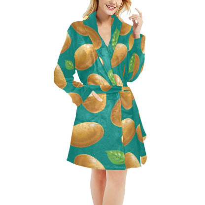 Potato Pattern Print Design A04 Women's Fleece Robe