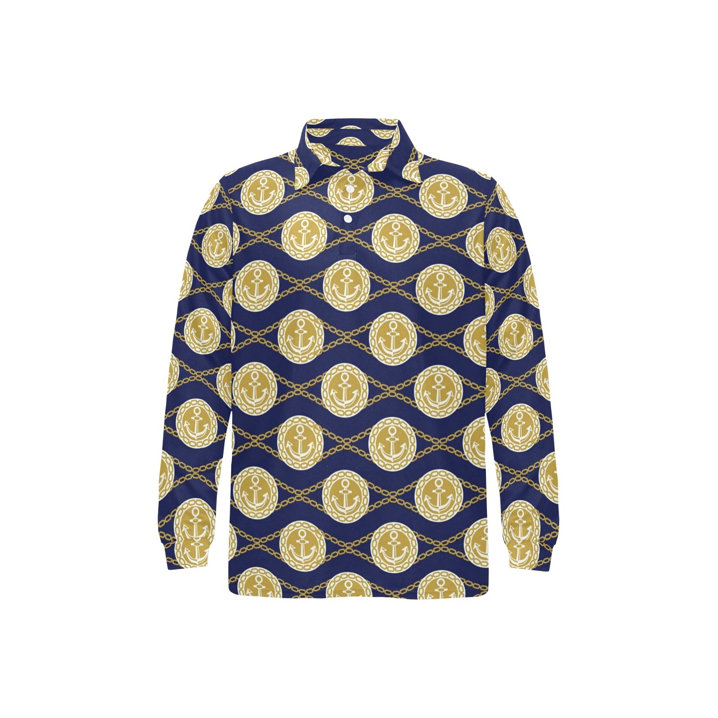 Anchor Luxury Pattern Long Sleeve Polo Shirt For Men's
