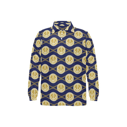 Anchor Luxury Pattern Long Sleeve Polo Shirt For Men's