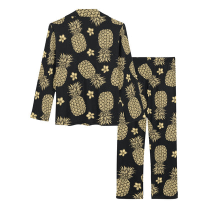 Gold Pineapple Hibiscus Women's Long Pajama Set