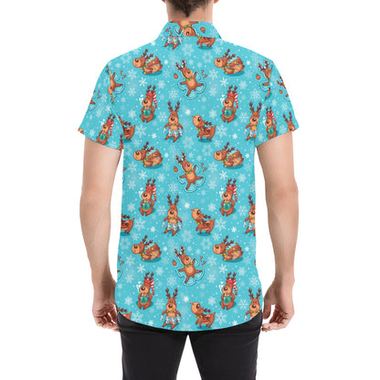 Reindeer Print Design LKS402 Men Short Sleeve Button Up Shirt
