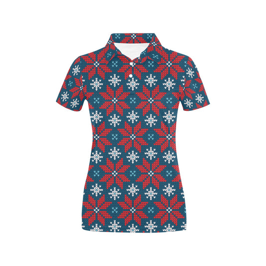 Poinsettia Pattern Print Design A02 Women's Polo Shirt