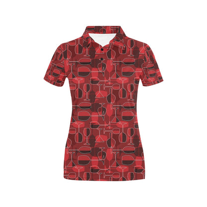 Wine Glass Print Design LKS301 Women's Polo Shirt