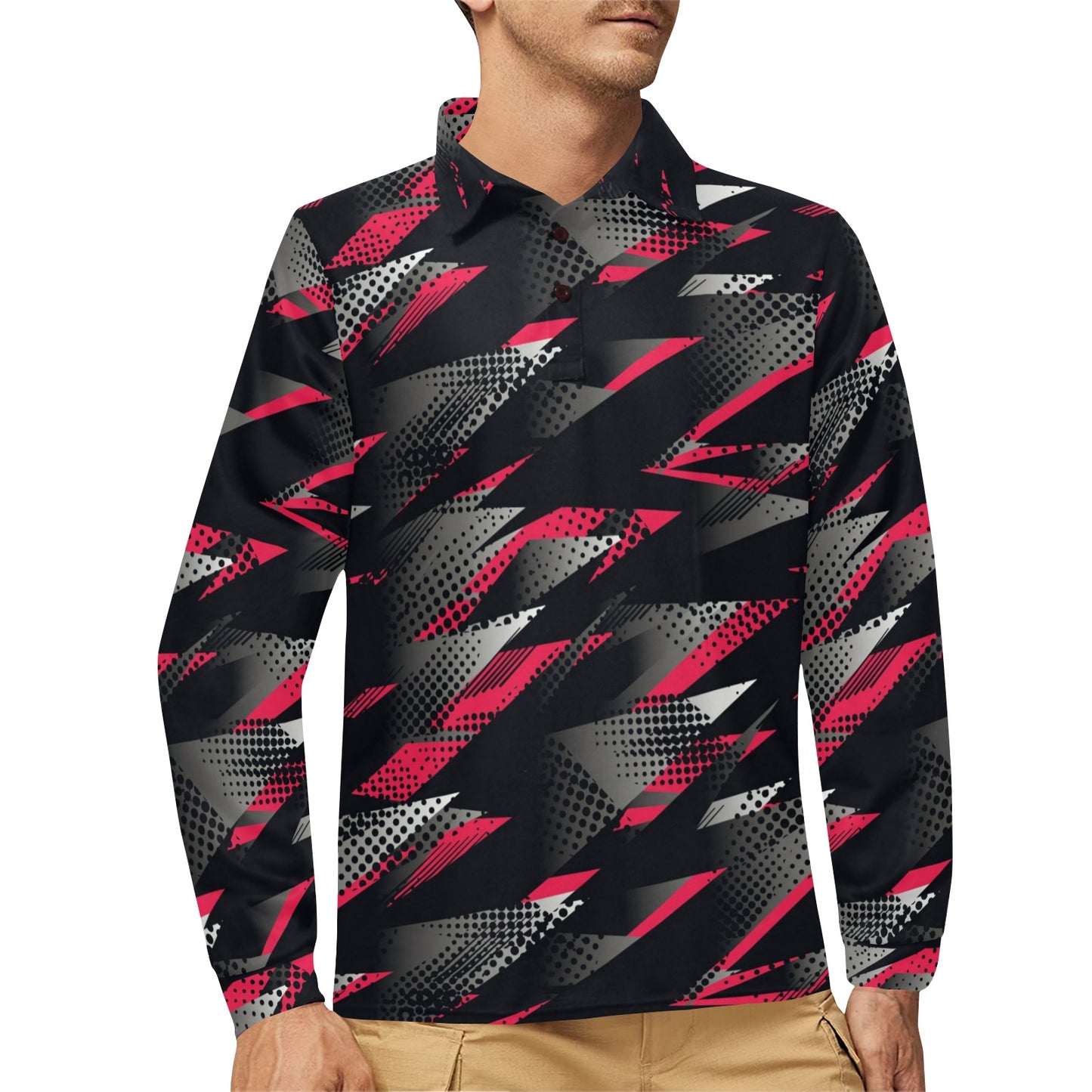 Racing Style Pattern Print Design A04 Long Sleeve Polo Shirt For Men's
