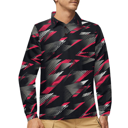 Racing Style Pattern Print Design A04 Long Sleeve Polo Shirt For Men's