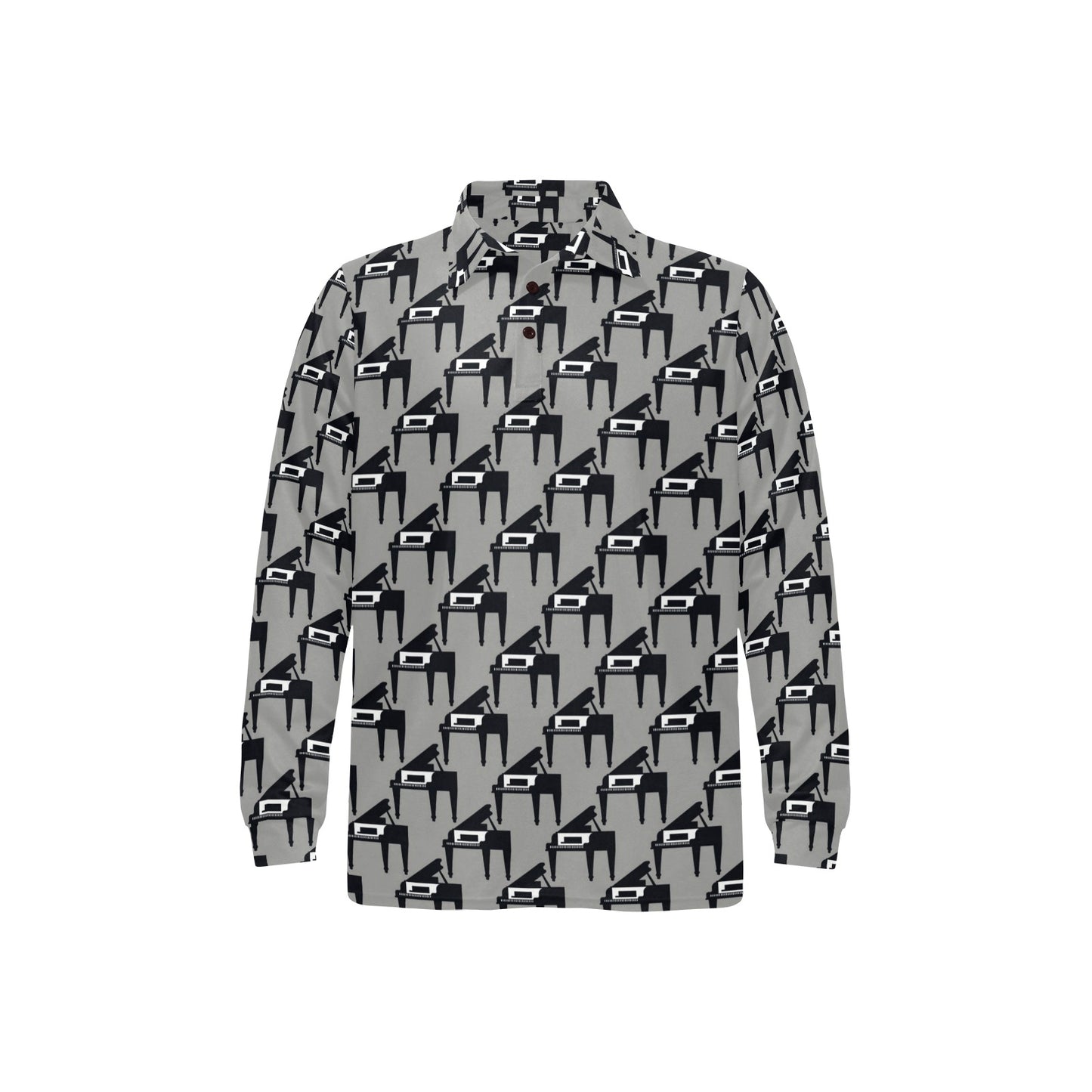 Piano Print Design LKS404 Long Sleeve Polo Shirt For Men's