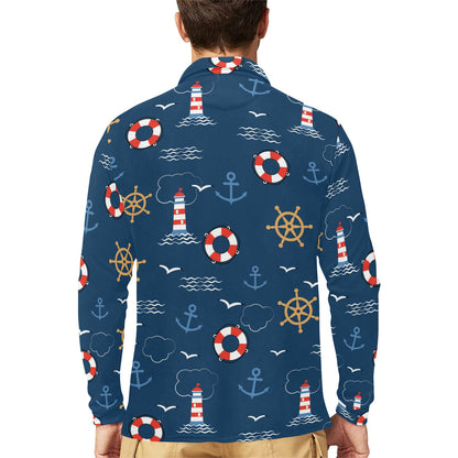 Nautical Pattern Print Design A06 Long Sleeve Polo Shirt For Men's