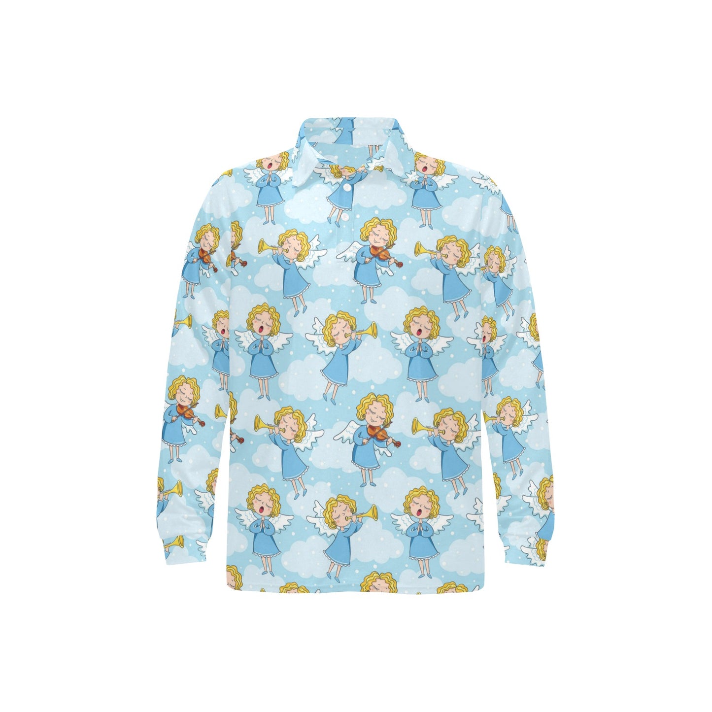 Angel Musician Pattern Print Design 09 Long Sleeve Polo Shirt For Men's