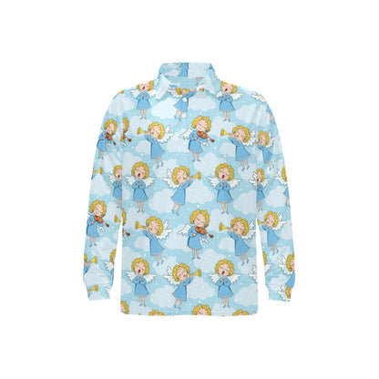 Angel Musician Pattern Print Design 09 Long Sleeve Polo Shirt For Men's