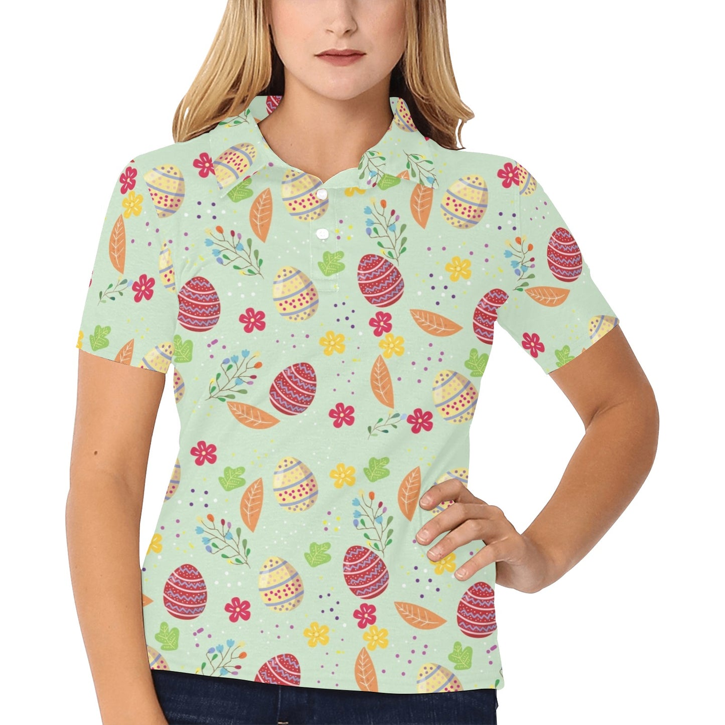 Easter Eggs Pattern Print Design RB07 Women's Polo Shirt