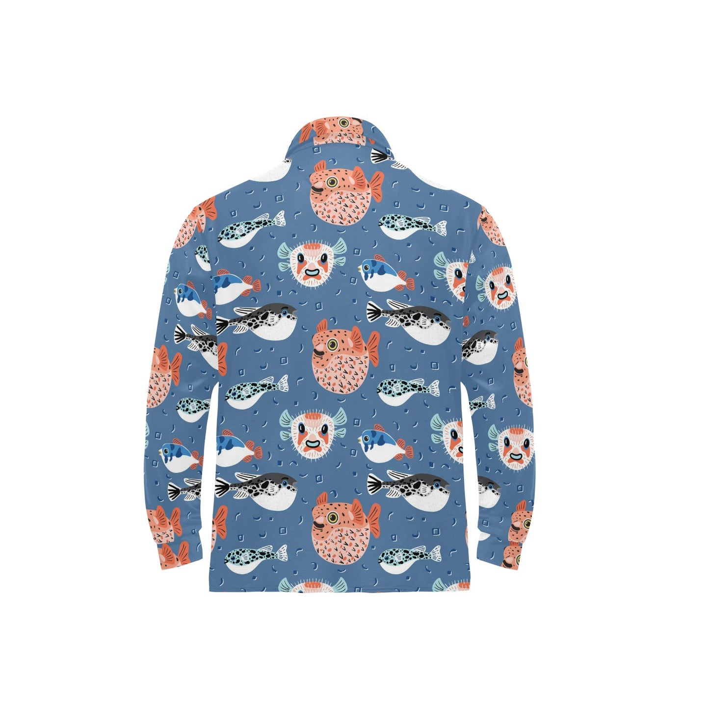 Fugu Pattern Print Design 02 Long Sleeve Polo Shirt For Men's
