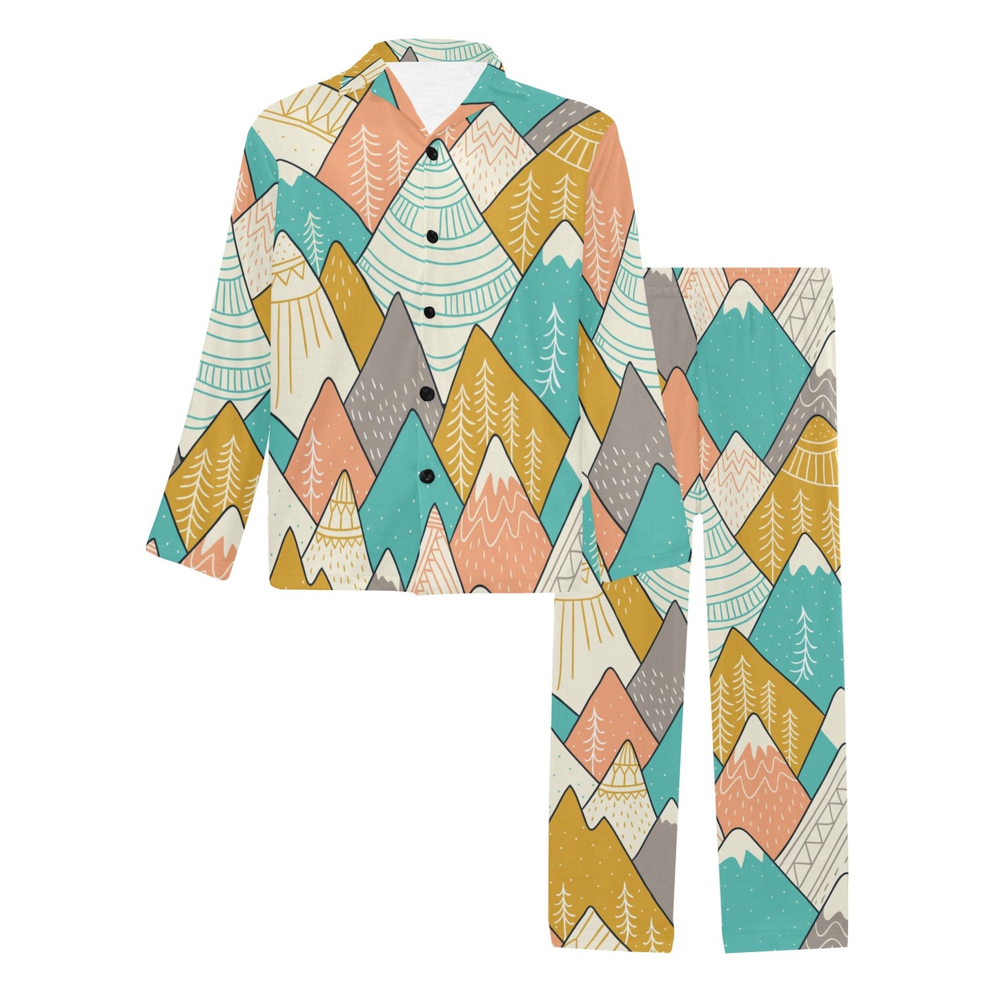 Mountain Pattern Print Design 02 Men's Long Pajama Set