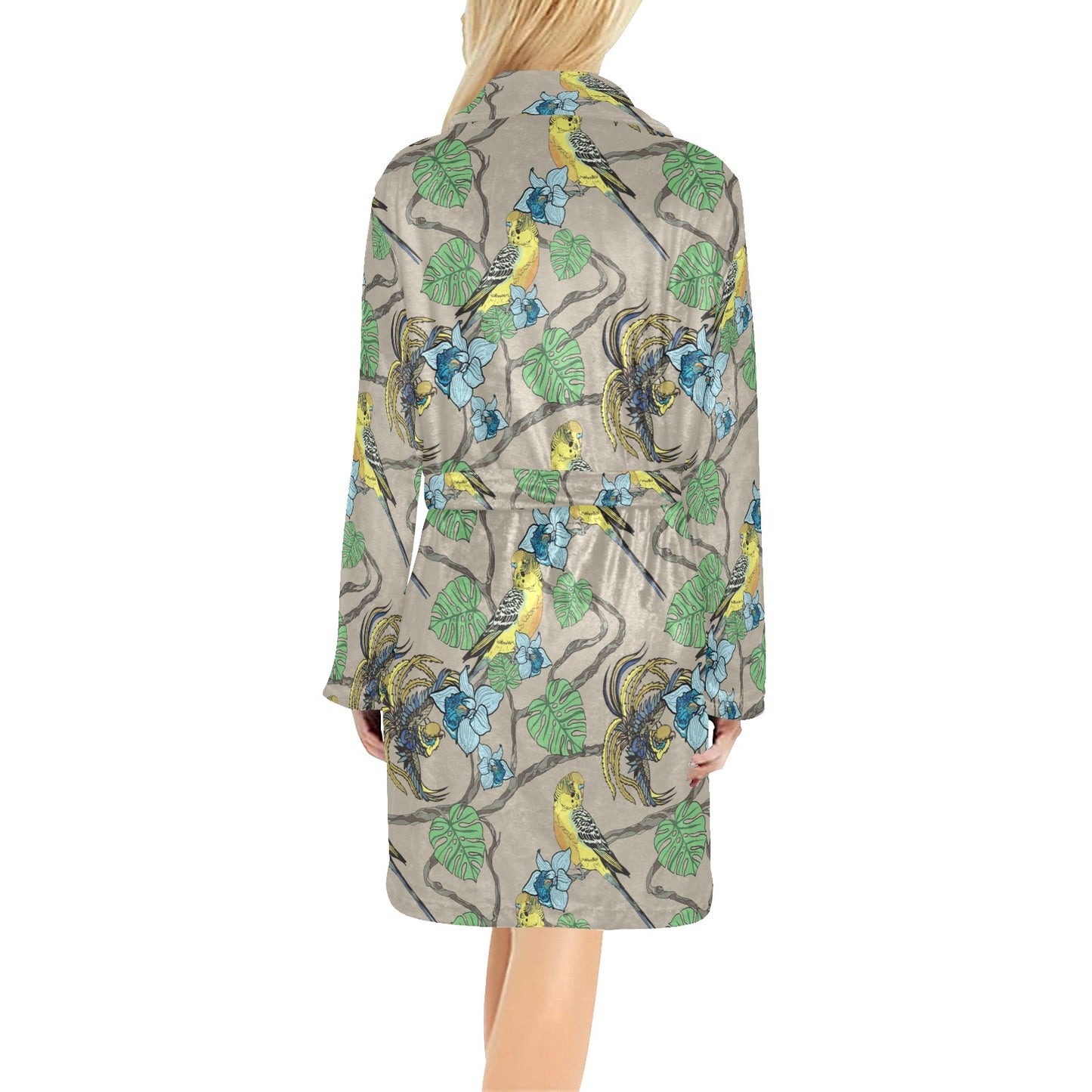 Parakeet Pattern Print Design A02 Women's Fleece Robe