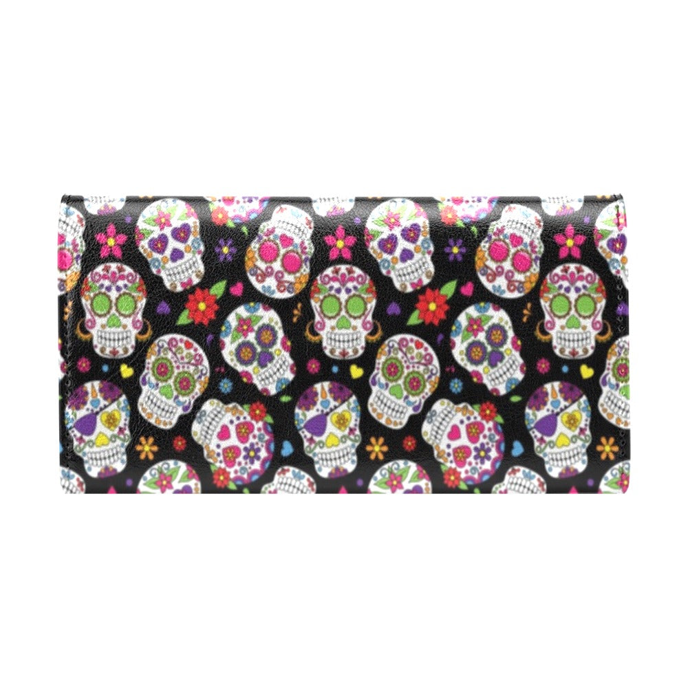 Sugar Skull Print Design LKS302 Women's Trifold Wallet