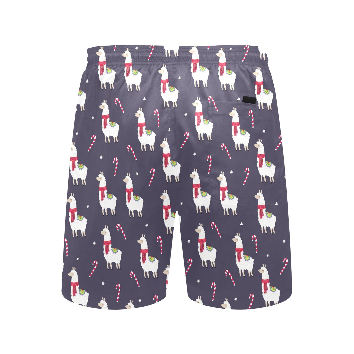Llama with Candy Cane Themed Print Men's Swim Trunks Beach Shorts