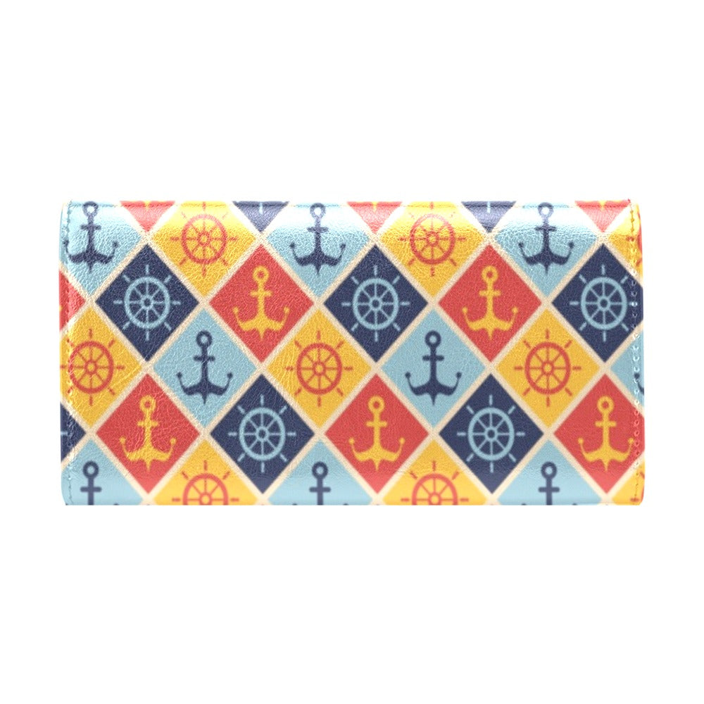 Nautical Pattern Design Themed Print Women's Trifold Wallet